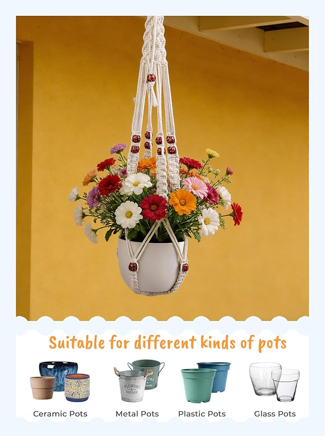 35 inch Macrame Plant Hanger for 5-10 Pot Indoor wall Window Boho Long Crochet White Rope Hanging Planters for Plant Holder Outdoor (Ivory2)