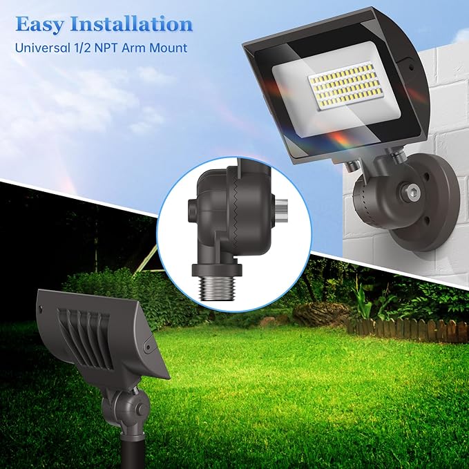 dephen 30W LED Flood Lights Outdoor with Knuckle Mount, 3450Lumen 120V Landscape Lighting, 5000K IP65 Waterproof Security Spotlight for Yard Patio Garden House (UL-Listed)