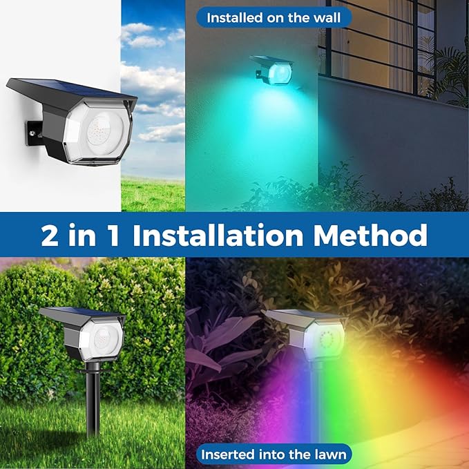 Peasur 6 Pack Solar Spot Lights Outdoor Color Changing, 7 Modes Halloween RGB Solar Powered Waterproof Spotlight, Landscape Lighting for Outside Yard Garden Pathway