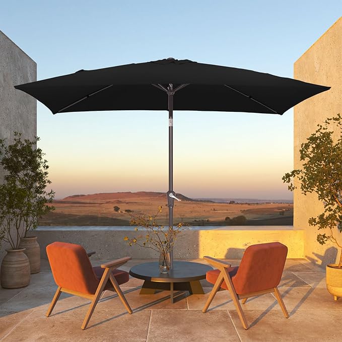JEAREY 6.5x10 ft Rectangular Patio Umbrellas Rectangle Outdoor Umbrella with Push Button Tilt and Crank, Market Table Umbrella 6 Sturdy Ribs UV Protection for Poolside Garden Backyard Deck, Black