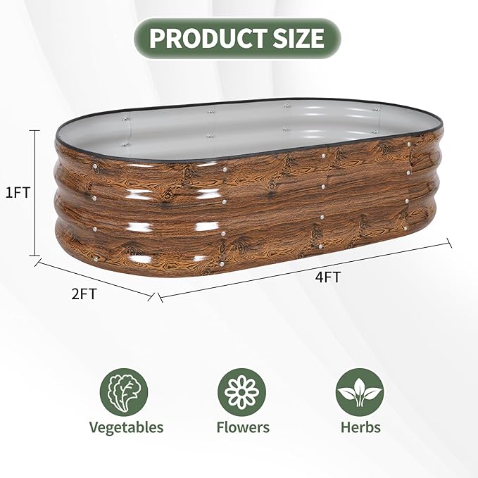 1MORE Galvanized Raised Garden Bed- Planter Garden Boxes Outdoor, Raised Beds for Gardening, 4x2x1ft Metal Garden Bed Kit for Vegetables Flower, Planter Raised Beds with Tools.Grain