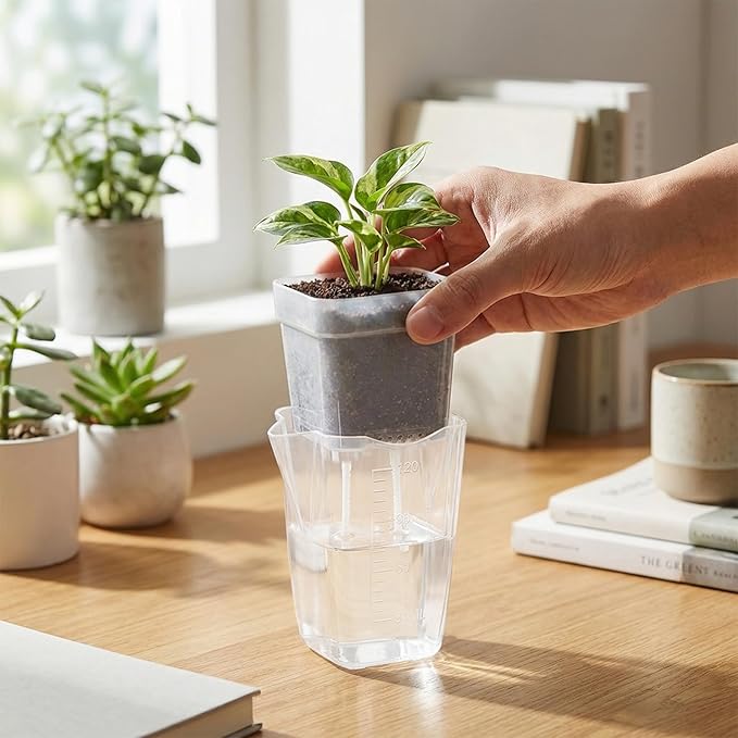 QCQHDU 2 Inch Mini Self Watering Pots for Indoor Plants, 15 Pack Semi Hydroponic Pots, Small Clear Plastic Planters, Drainage Hole, Water Level Indicator, African Violets, Alocasia, Cutting, Seeding