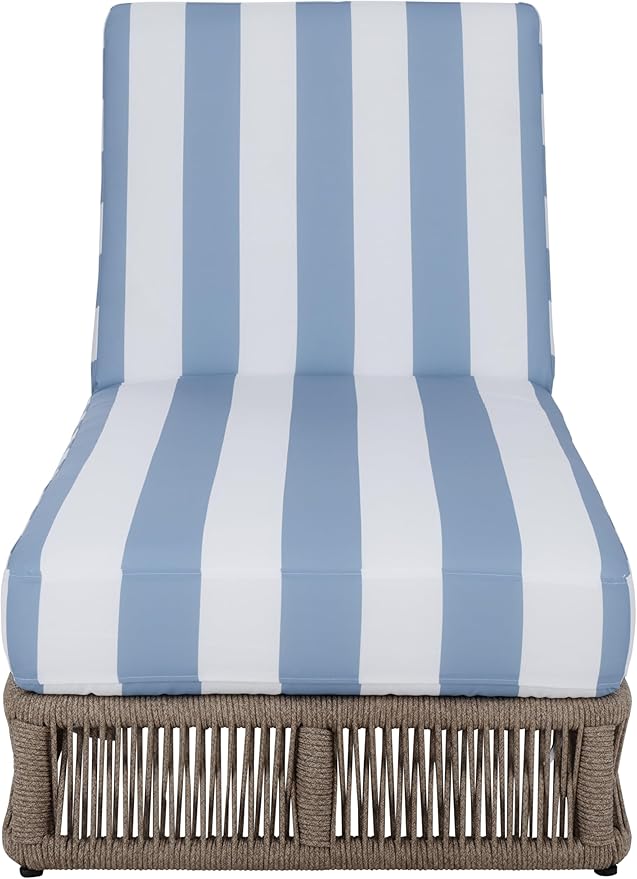 SAFAVIEH Outdoor Patio Furniture Collection - Gillian Heather Tan Rope Daybed, Baby Blue Stripe Cushion, Coastal Sunlounger, Fully Assembled (PAT7527U)