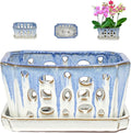 W&W Orchid Pot with Holes and Saucer for Repotting, Blue and White, 9.7 Inch