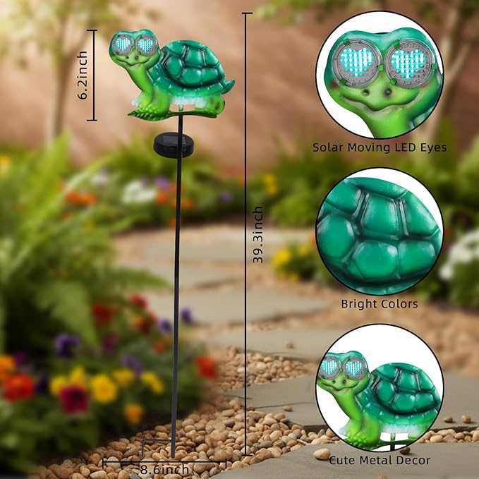 Turtle Decorative Garden Stakes with White LED Lights Display I Love U, 39.3" Solar Turtle Garden Decor Outdoor for Yard Patio Pathway Lawn Ornaments