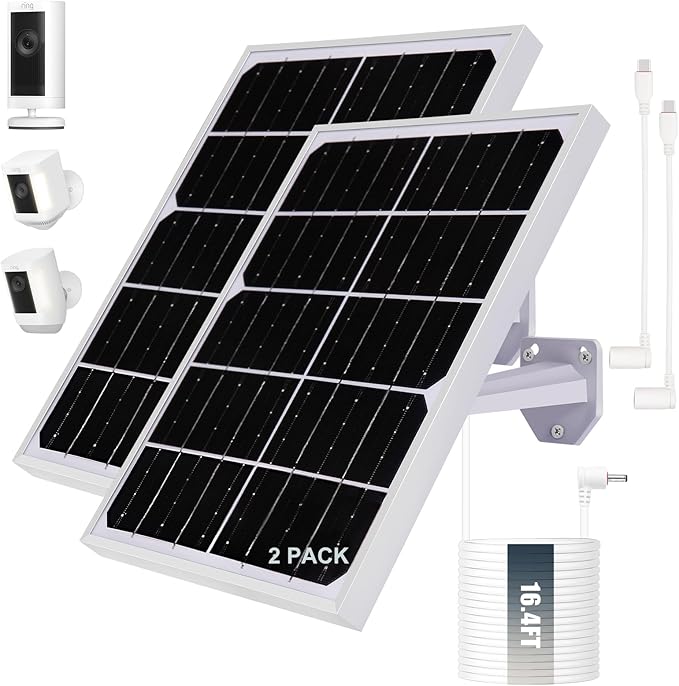 Solar Panel for Security Camera 2 in 1 Port 10W Ring Camera Solar Charger Compatible with Ring Spotlight & Stick Up Outdoor Cam Battery, IP65 Waterproof &16.4ft Long Cable with USB-C/DC Ports