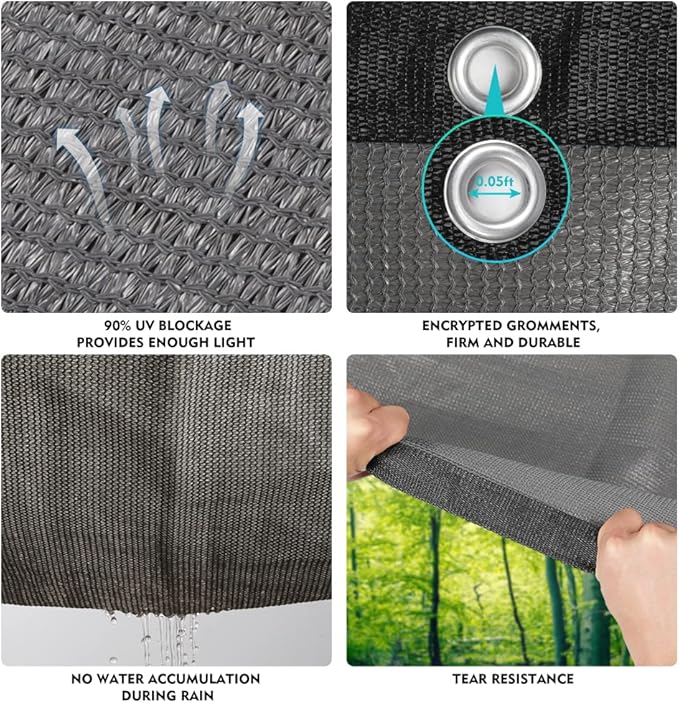 EMERIT 90% Shade Cloth Sun Shade Fabric for Patio Garden Pergola Shade Cover Canopy with Gromments (Grey, 10X14 FT)