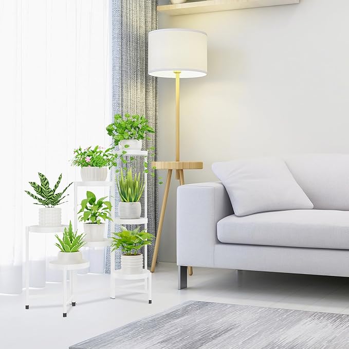 iDavosic.ly Plant Stand Indoor Outdoor, 7 Tier Corner Metal Flower Display Holder Shelf, Easy Assembly Folding Tall Orchid Rack for Patio Balcony Porch Garden Living Room House, White
