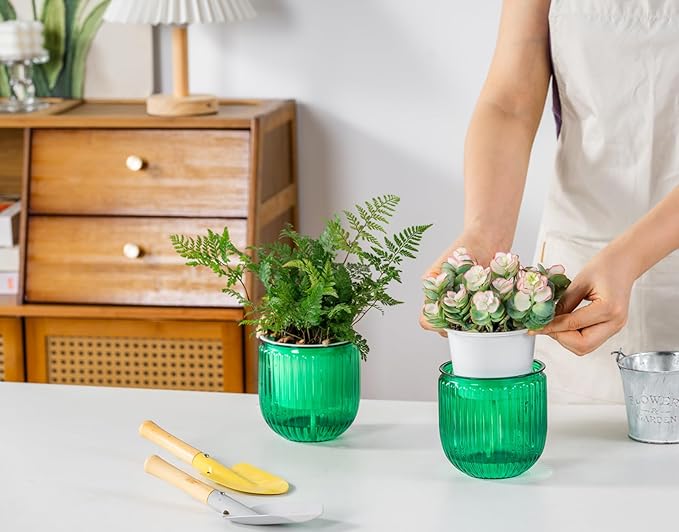 Melphoe Self Watering Pots for Indoor Plants Planter, 4.3 Inch 2 Pack Planters Self Watering Plant Pots for Flower, Houseplants, Succulent, African Violets and Cactus with Drainage