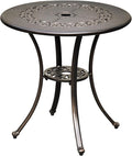 DWVO 25 Inches Round Patio Dining Table with Umbrella Hole, Antique Cast Aluminum Outdoor Bistro Table Outdoor Side Table for Backyard, Garden, Patio, Porch, Hammered Bronze