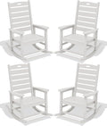 SERWALL Outdoor Rocking Chair Set of 4, Oversized HDPE Patio Rocking Chair with Footrest for Adults, All Weather Porch Rocker for Deck Patio Balcony, White