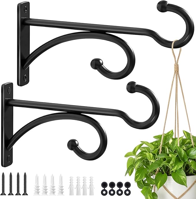 2Pack 6 Inch Plant Hangers for Hanging Baskets, Hanger for Indoor and Outdoor Plant Pots Holder, Wall Hook for Planters, Flower Basket, Wind Chimes, Lantern, Light, Bird Feeder, Home Décor-White