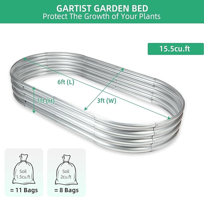 6×3×1 ft Raised Garden Bed, Easy Assembly Galvanized Planter Box for Vegetables, Flowers & Herbs