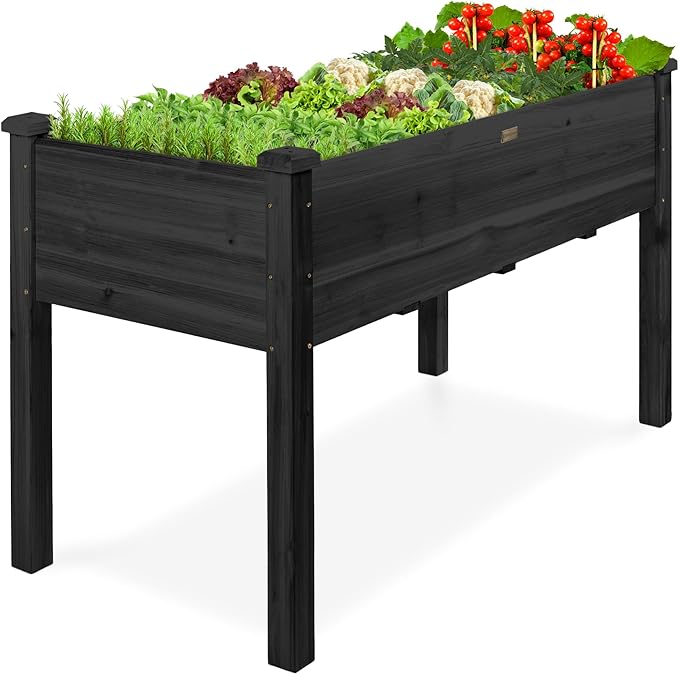 Best Choice Products 48x24x30in Raised Garden Bed, Elevated Wood Planter Box Stand for Backyard, Patio, Balcony w/Bed Liner, 200lb Capacity - Black