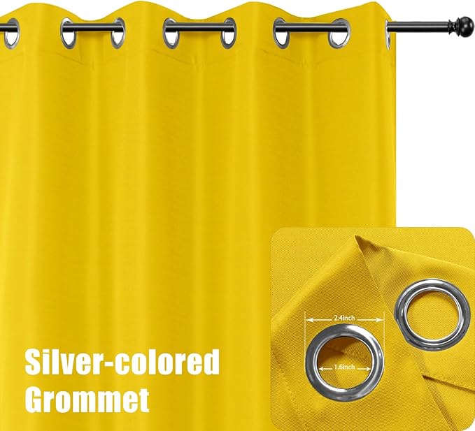 BONZER Outdoor Waterproof Curtains for Patio Privacy Grommet Light Filtering Outside Curtains for Gazebo, Porch, Pergola, Pavilion, 1 Panel, 54W x 108L inch, Yellow