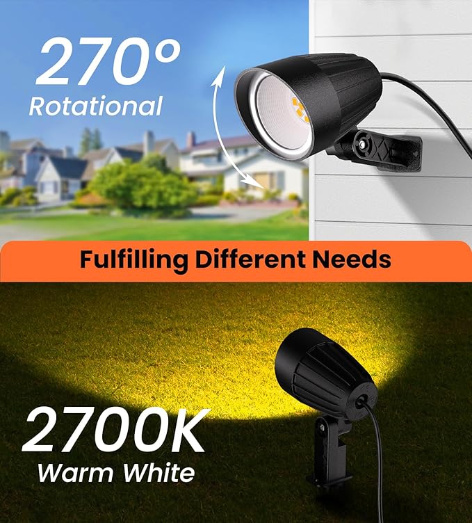 MEIKEE 12W Landscape Lighting, 120V 2700K Warm White LED Garden Lights, IP66 Waterproof Outdoor Landscape Spot Lights with US Plug for Wall Tree Fence Yard Path (2 Pack)