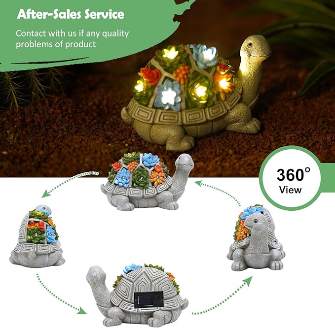 Nacome Solar Garden Outdoor Statues Turtle with Succulent and 7 LED Lights - Lawn Decor Tortoise Statue for Patio, Balcony, Yard Ornament - Chrismtas Gifts for Mom Grandma