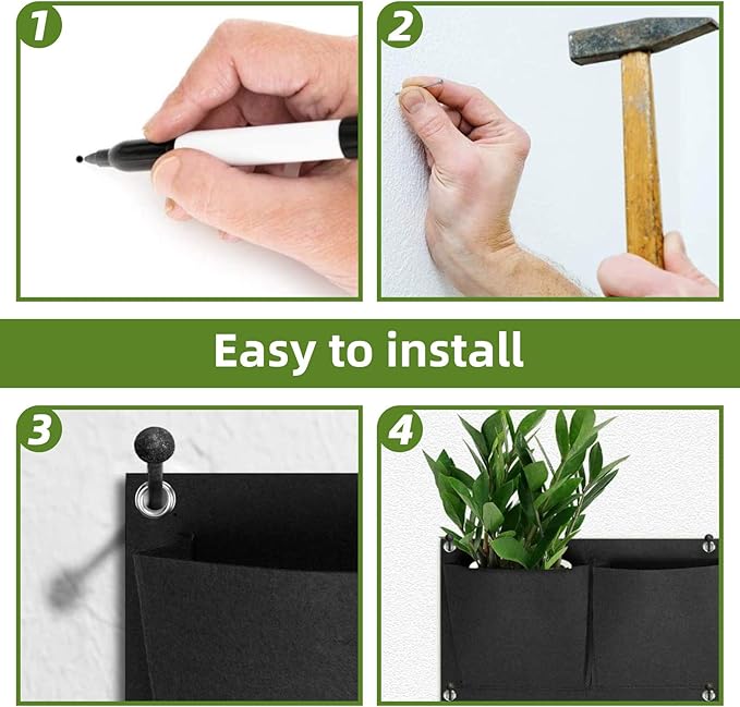 Hanging Planting Grow Bags, 9 Pockets Hanging Vertical Wall Planter Wall Mounted Grow Bag Outdoor Indoor Gardening Vertical Greening Flower Container, Planting Bags Storage Bags(0.5 m × 0.5 m, Black)