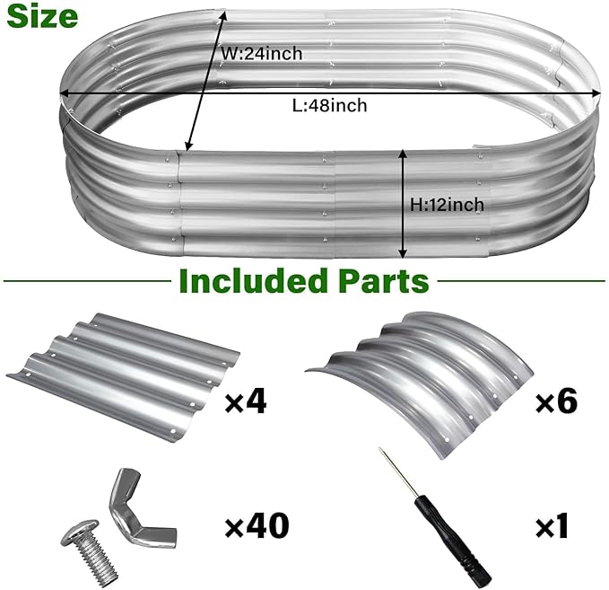 Galvanized Raised Garden Bed for Outdoor: 4X2X1ft Durable Metal Vegetable Plant Container Kit - Oval Planter Box for Gardening Flower Trough