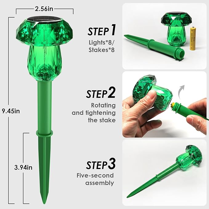 Mancra 8 Pack Solar Garden Lights Outdoor, Green LED Mushroom Solar Pathway Lights Waterproof Dusk to Dawn Solar Lights for Yard Walkway Garden Decor