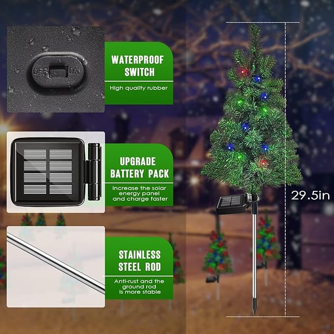 Solar Christmas Tree Garden Stake Lights Waterproof Christmas Decorations Tree Lights Outdoor Xmas Tree Light Christmas décor Pathway Lights Patio Yard (Color, 2pcs