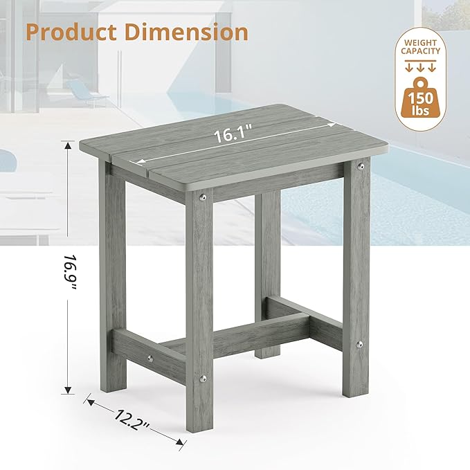 LUE BONA Outdoor Side Table Set of 2, HDPS Small Outdoor Table, Adirondack Side Table, Outside End Table for Patio, Porch, Deck, Pool, Weather Resistant/Easy Maintenance, Gray