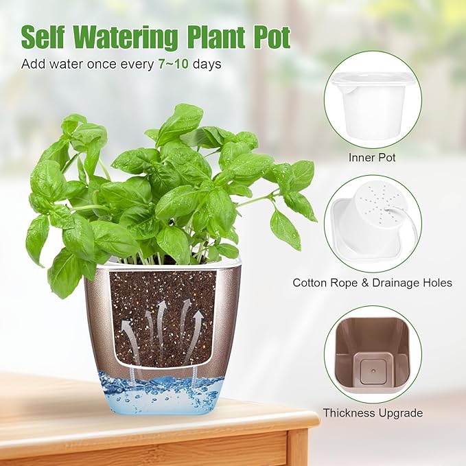 4 Pack Self Watering Pots 4-inch Decorative Flower Planters for Indoor Plants Modern Square planters for Small Plants Window Sill Planters for Succulents, African Violets, Herbs(Sliver Gold)
