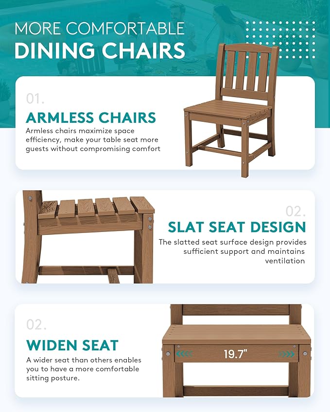 SERWALL 9-Piece Outdoor Dining Set, 60" - 83" Expandable Outdoor Dining Table and 8 HDPE Chairs, All Weather HDPE Outdoor Furniture Set for Backyard, Garden, Brown