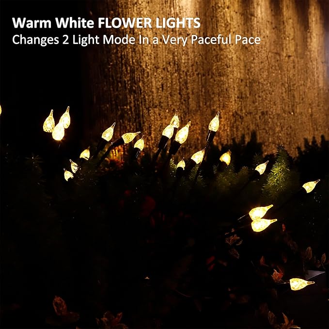 2 Pack Each 8 LEDs Solar Garden Lights Waterproof Outdoor Landscape Path Firefly Lights Single Spike Bulb Swaying Light Warm White