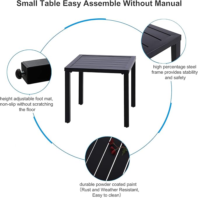 PHI VILLA Indoor Outdoor Small Metal Square Side/End Table, Patio Coffee Bistro Table, Black | Indoor, Outdoor, Patio, Coffee