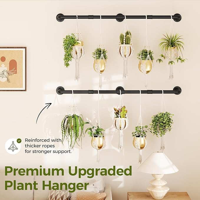 Bamworld Window Plant Hanger Indoor 63in 2PCS Hanging Planters for Indoor Plants Hanging Plants Holder Hanging Rod Window Plant Shelves Wall Planters Pot/Chain/Plant Not Included (Black)