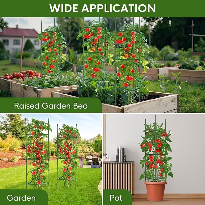 4PCS Tomato Cages for Garden, Tomato Trellis for Raised Garden Bed, 51.2" Tall Cage Plant Support for Pots, Gardening Supplies Trellis for Climbing Plants (4PCS，High: 51.2 Inch)