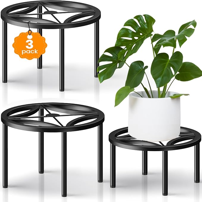TOSKING 3-Pack Plant Stands - Heavy Duty Low Plant Stand, No Assembly Required Risers for Potted Plants Indoor and Outdoor, Ready to Use(10.24" & 10.24" & 8.66" Diameter)