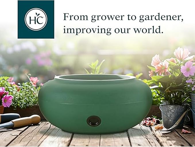 The HC Companies RZ.GH210DF1C001LRDJH 21 Inch Diameter Lightweight Garden Hose Storage Pot for 75-100 Ft Hoses, Pairs w/Terrazzo Series Pots, Green, Grassy Green