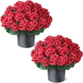 2 Pack Artificial Geranium Flowers Topitary Trees for Outdoors, UV Resistant Geraniums Potted Bushes Look Real Silk Faux Plants for Front Door Garden Porch Planter Farmhouse Home Decor (Red)