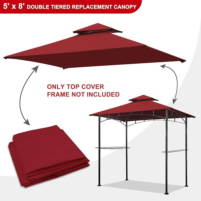 Eurmax USA High Performance Grill Gazebo Canopy Replacement Cover 5x8 BBQ Gazebo Shelter Top（Burgundy）