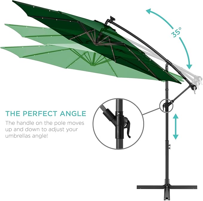 Best Choice Products 10ft Solar LED Offset Cantilever Hanging Market Patio Umbrella, 8 Sturdy Ribs, Easy Adjustment - Green