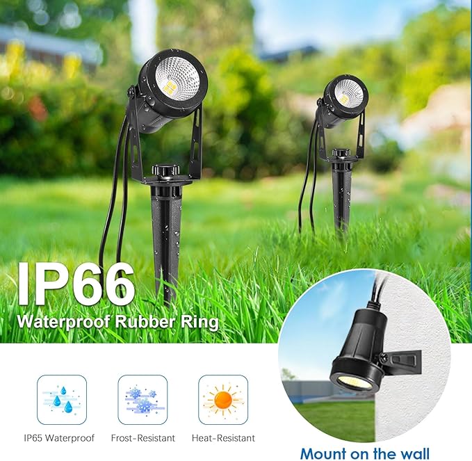 ALOVECO Low Voltage Landscape Lights, 6 Pack LED Spot Lights Outdoor with 30W Transformer IP65 Waterproof, Plug in Outdoor Landscape Lighting for Yard Garden Tree House Flag Pathway (Warm White 2700K)