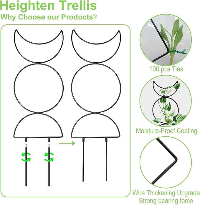 4 Packs 19 in Heighten Trellis for Climbing Plants Indoor, HENABLE Small Garden Metal Trellis for Potted Plants Outdoor for Vine Ivy Flower Plant Support, 4 Different Black Iron Patterns