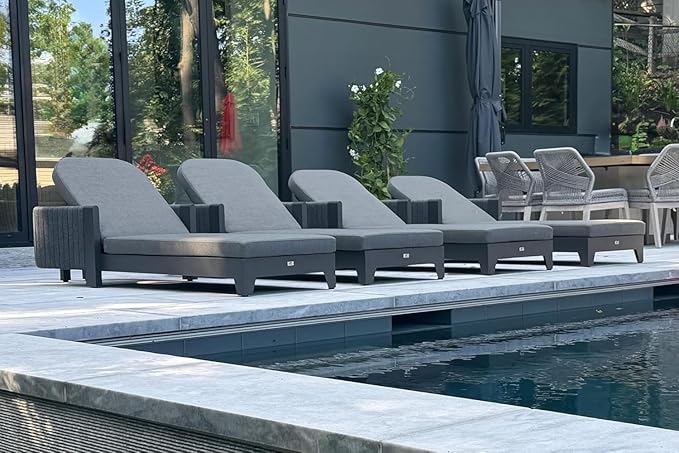 PURPLE LEAF 3-Piece Outdoor Chaise Lounge Set with Market Umbrella Adjustable Sunbathing Daybed for Pool, Garden and Backyard Moon Basalt