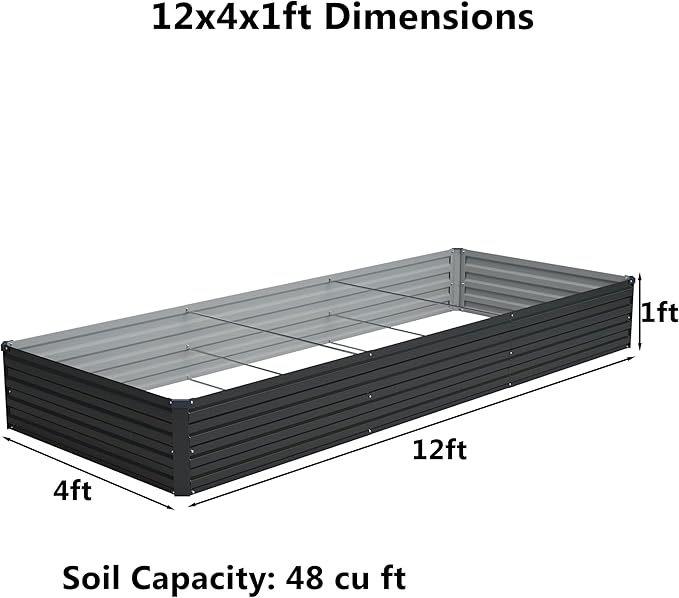 12x4x1 ft(2 Pack) Galvanized Raised Garden Bed,Outdoor Planter Box Metal Patio Kit Planting Bed for Vegetables Flowers and Succulents,Black