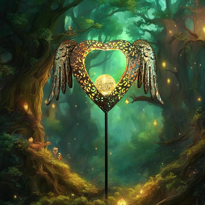 KAIXOXIN LEDs Solar Heart Stake Lights for Garden Metal Warm White, Memorial Gift - Perfect as Remembrance & Sympathy Gifts (Heart-Bronze)