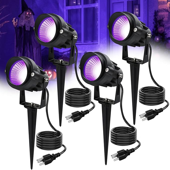 Halloween Outdoor Blacklight Spotlight,12W Outdoor Black Lights for Glow Party,Purple LED Landscape Lighting for Yard Garden Poster Bar Decoration,4Pack