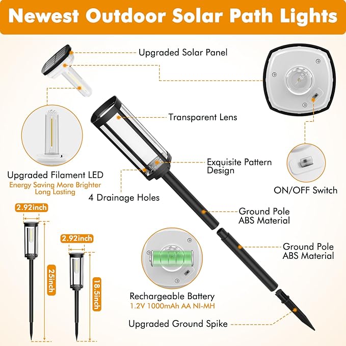 Solar Pathway Lights Outdoor 4 Packs, Bright Solar Path Light Outside Waterproof, Solar Garden Decorative Solar Powered Landscape Lights for Walkway Driveway Lawn Patio Sidewalk Yard Decor