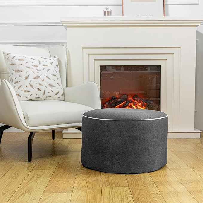 Outdoor Ottoman Outdoor Ottomans for Patio 19x12 Inches Modern Lightweight Foam Stuffed Pouf Outdoor Footstool Footrest Foot Stool Waterproof (Dark Gray)