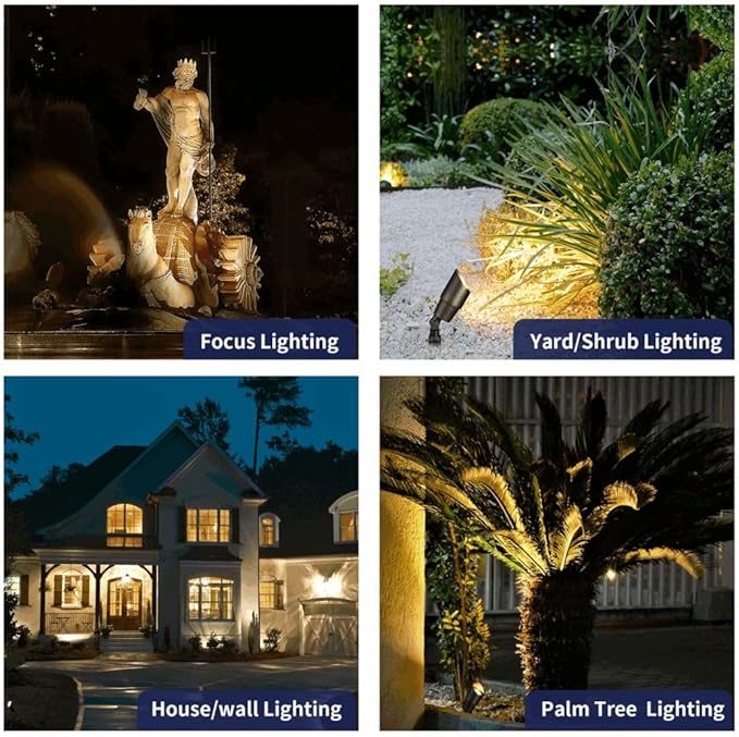 Gardenreet Brass Landscape Lighting Kit (4-Pack LED Spotlights) with Low Voltage Transformer 75W and Mechanical Timer and 100FT Cable and 20Pack Wire Connectors for Outdoor Garden Patio