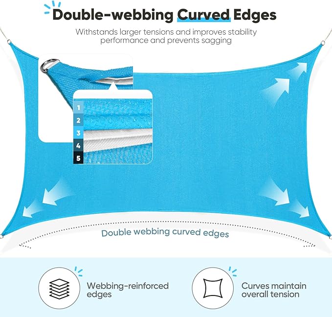 Quictent 24X24FT Large Overzied 185G HDPE Square Sun Shade Sail Turquoise Canopy 98% UV Block Outdoor Patio Garden with Hardware Kit