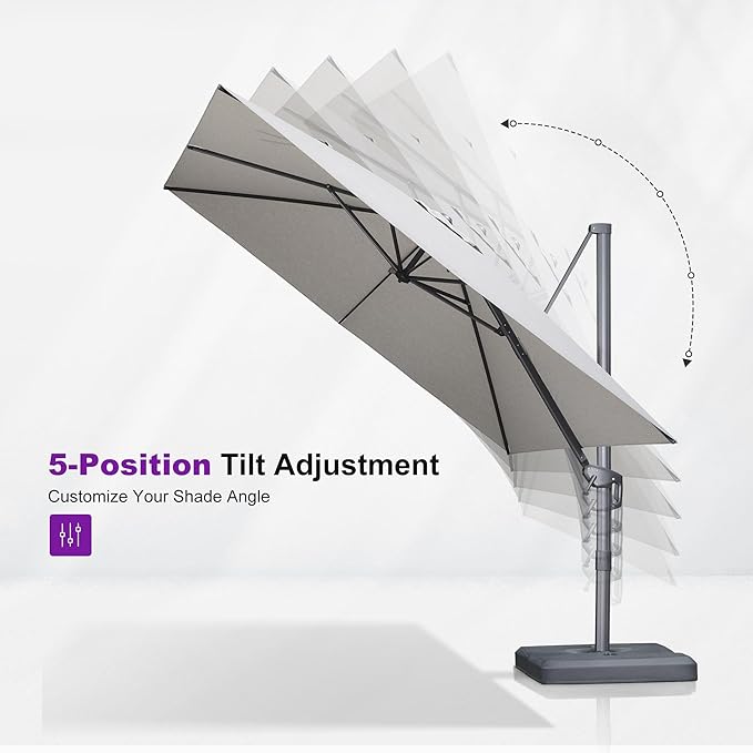 PURPLE LEAF Patio Umbrella 8' X 8' Rectangle Cantilever Umbrella Large Aluminum Outdoor Umbrellas with 360-degree Rotation & UPF40+ Premium Fabric for Deck Pool Garden Yard, Pebble Grey