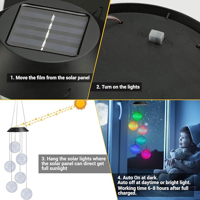 Toodour Solar Wind Chime, Color Changing Ball Wind Chimes, LED Decorative Mobile, Gifts for Mom Grandma, Waterproof Outdoor Solar Lights for Garden, Patio, Party, Yard, Window, Outdoor Easter Decor