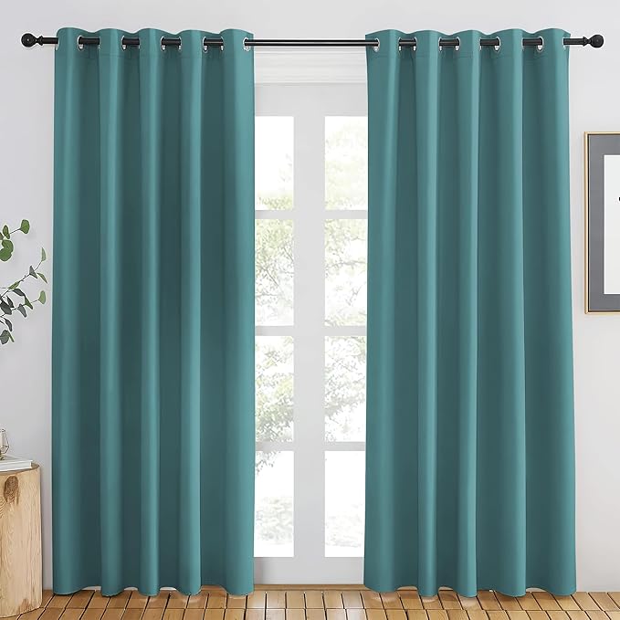 NICETOWN Sea Teal Blackout Curtains 84 inch Length, Grommet Top Room Darkening Drapes for Bedroom Living Room, Light Blocking Window Covering for Privacy (W66 x L84 Inch, 1 Panel)